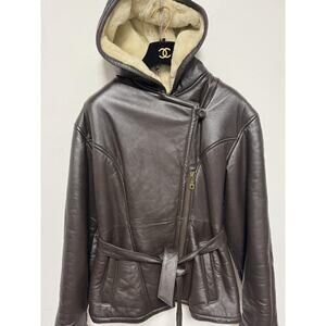Wilsons Leather Jacket Womens Small Hooded Faux Shearling Belted Coat